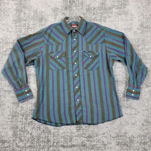 Camisa a Presión Perla Wrangler De Colección Para Hombres Grande Verde Azulado Rayas Corte Vaquero Occidental Años 90’s - Imagen 1 de 10