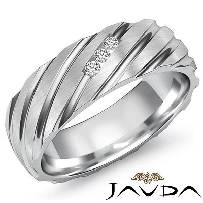Alianza de boda de 3 piedras con diamantes para hombre sólida de 7 mm ajuste cómodo anillo platino 0,11 quilates Foto 1 de 3