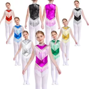 Niños Niñas Body Cuello Simulado Unitards Borla Leotardo Monos Brillantes Lírico - Imagen 1 de 58