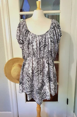 Verano Negro Blanco Paisley Estampado Top Asym Dobladillo Cordón Cintura Talla 30/32 Foto 1 de 4