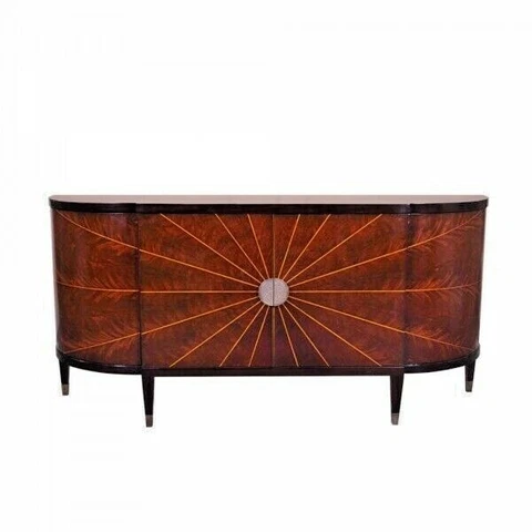 Mahogany Deco Style Buffet with Black Lacquer Top Cover