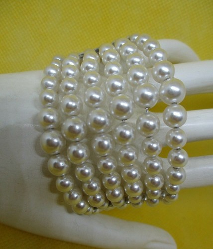 OFF WHITE Bracciale LAUREA PERLE WRAP 6 fili braccialetto perle bianco sporco finta perla