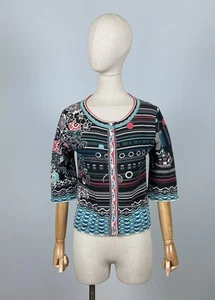 IVKO Multicolor Floral Jacquard 3/4 Sleeve Button Up Sweater Cardigan Size L/40 - Picture 1 of 17