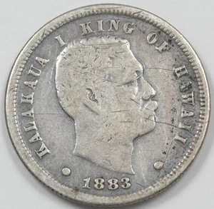 Roughly Dime Size Hawaii 1883 Dime Silver Kalakaua I 4480 combine shipping*SFCOI - Picture 1 of 2