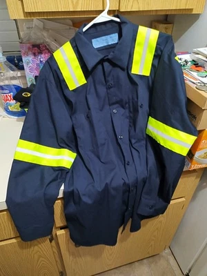 Camisa Cintas Alta Visibilidad Reflectante Rayas Manga Larga Azul Marino Amarillo Brillante XL Foto 1 de 4