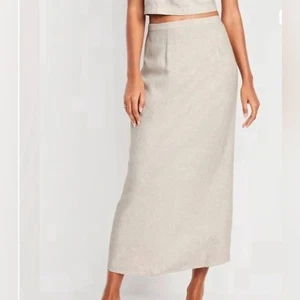 Old Navy creme minimalistisch Leinenmischung Boho geteilte Spalte Bleistift Maxirock Medium - Bild 1 von 11