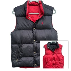 Polo Ralph Lauren Down Puffer Vest Reversible Snap Button Mens Small Black/Red - Picture 1 of 9