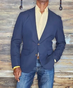 J. Crew Ludlow Slim Irish Linen Cotton Navy Blue Dual Vent Jacket Blazer 38R - Picture 1 of 12
