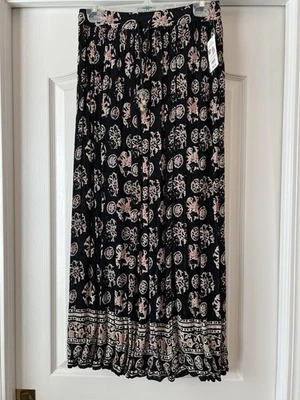 NOVA Saia Maxi Floral Vintage Liz Baker Preta Cigana Plissada Indie Boho Média - Imagem 1 de 4