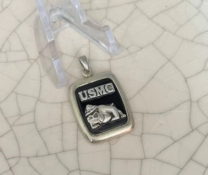 USMC US Marine Corp Bulldog Semper Fi Onyx 925 Sterling Silver PENDANT - Picture 1 of 5