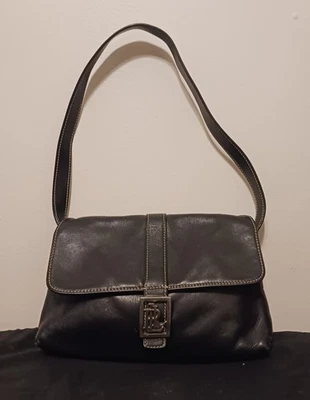 Vtg Y2K Lauren Ralph Lauren Black Calfskin Leather Baguette Shoulder Bag Logo - Image 1 of 4