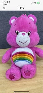 Peluche Care Bears Cheer Bear rosa caldo stomaco arcobaleno 2014 Just Play giocattolo morbido 10" - Foto 1 di 4