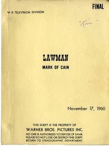 LAWMAN - "Mark of Cain" (17. November 1960) Letzter Entwurf TV-Skript - Bild 1 von 2