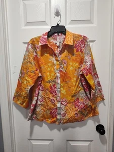 Chico’s bügelfrei mehrfarbig Blumen Paisley Print versteckte Knopfleiste 3/4 Gr. 3 XL/16 - Bild 1 von 11