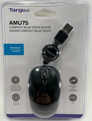 Targus - AMU75US - Compact Mouse with Retractable 2.5 ft. USB Cord - Black - Image 1 of 3
