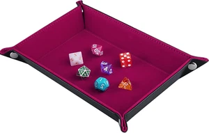 Folding Double-Sided Dice Tray in PU Leather and Dark Rose Velvet - Picture 1 of 11