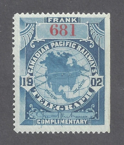 CANADA VAN DAM TCP15 1902 CPR TELEGRAPH FRANK MINT NH BS23974-1 Cover