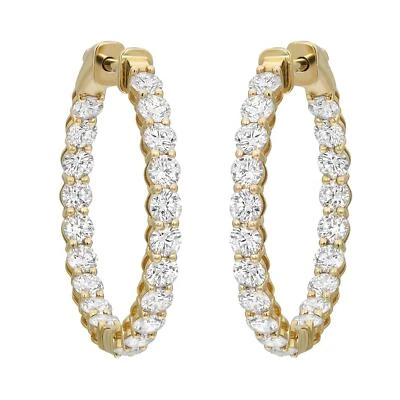 Round Cut Lab Grown Diamond Inside Out Hoop Earrings 14K Yellow Gold 2.28Cttw - Image 1 of 4