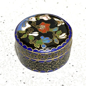 Vintage Cloisonne Trinket Pill Box Enamel On Brass Multicolor Floral & Butterfly - Picture 1 of 8