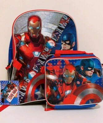 FAST FORWARD Marvel Captain America vs Ironman 16" School Backpack with Detachable Lunch Box