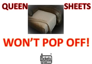 Won't Pop Off Queen Fitted Sheet Deep Pocket White, Tan Brown All Queen - Picture 1 of 16