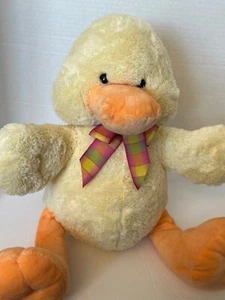 "Pato de peluche Goffa International amarillo con cinta a cuadros cabeza a pies 17"" Pascua" - Imagen 1 de 14