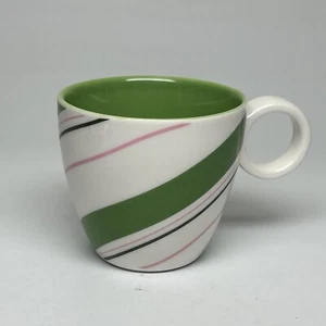 STARBUCKS Ceramic GREEN PINK STRIPES ESPRESSO / DEMITASSE CUP Holiday 2007 3 oz - Picture 1 of 6