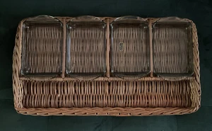 Luz Appetizer VTG Party Serving Basket Tray With Glass Trays Made In Madeira MCM - Picture 1 of 5