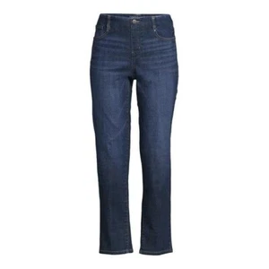 Time & Tru Women's Mid Rise Relaxed Straight Leg Pull-on Jeans XL 16-18 Stretch - Picture 1 of 3