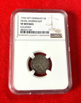 1743 GCF GERMANY 2K HESSE-DARMSTADT NGC VF DETAILS CLEANED - Image 1 of 2