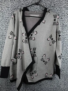 ThinkGeek M Open Cardigan Sweater Cascading Front Knit Hooded Gray Cat Kitty - Picture 1 of 7
