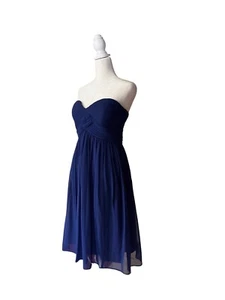 Anthropologie Donna Morgan Strapless Dress Blue 100% Silk Sweetheart Neck Size 4 - Picture 1 of 7