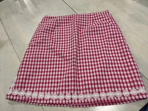 Kelly's Kids Skirt Pink And White Gingham, Lined Floral Lace Trim Size 10 - Picture 1 of 12