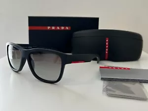 Prada Sport Sunglasses PS03QS DG00A7 Black Rubber Grey Gradient GENUINE NEW - Picture 1 of 4