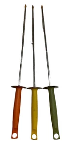 3 ~ Vintage JAPAN Steel BBQ Kabob Skewers Roasting Sticks Sword Plastic Handle - Picture 1 of 7