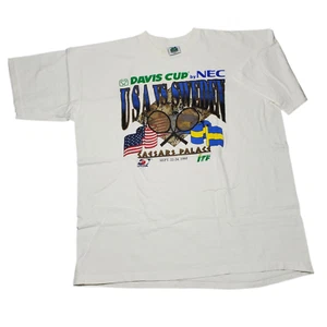 VTG 1995 Davis Cup Tennis USA Vs Sweden T-Shirt Tee XXL Single-Stitch White - Picture 1 of 8