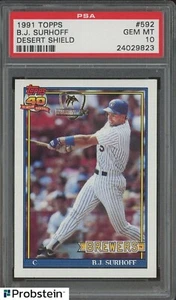 1991 Topps Desert Shield #592 B.J. Surhoff Milwaukee Brewers PSA 10 GEM MINT - Picture 1 of 2