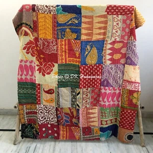 Multicolor Bettläufer Kantha Quilt Vintage Patchwork Einzeltagesdecken - Bild 1 von 3
