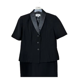Le Suit Women’s SZ 10 Black Poly Lined Satin Lapel 2 PC Skirt Suit NWOT - Picture 1 of 7