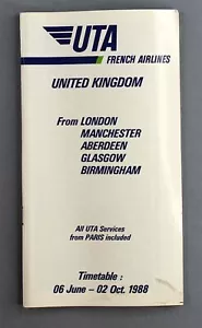 UTA AIRLINE TIMETABLE SUMMER 1988 UK ISSUE DOUGLAS DC-10 & B747-300 SEAT MAPS - Picture 1 of 4