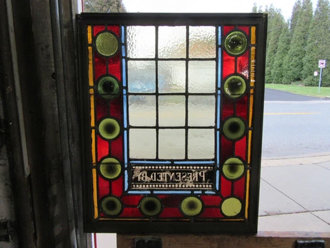 ~ ANTIQUE STAINED GLASS WINDOW 10 JEWELS ~ 23.5 x 28.5 ~ ARCHITECTURAL SALVAGE ~ Cover