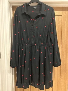 SIMPLY BE Lovely Black & Embroidered Red Heart Dress Tunic Top UK 18 - Picture 1 of 15