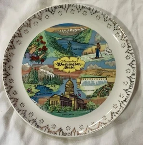 Vintage Washington State Vintage Plate Lake Chelan Grand Coulee Dam Mr. Rainier - Picture 1 of 2