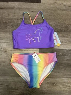 Maiô novo com etiquetas Cat & Jack meninas M(8) 2 peças unicórnio multicolorido - Imagem 1 de 4