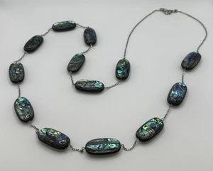 Cushion Triplet Abalone Shell Bead BBJ 925 Sterling Silver Necklace 36" - Picture 1 of 5