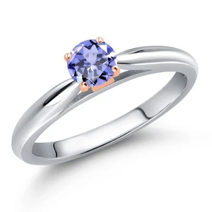 0.30 Ct Round Blue Tanzanite 10K White and Rose Gold Engagement Ring - Picture 1 of 36