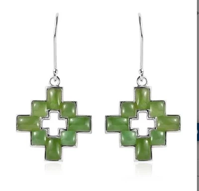 Sajen Silver Nephrite Jade 10.00ctw Cross Earrings in Rhodium Sterling Silver - Image 1 of 4