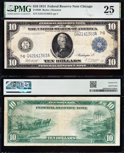 VERY NICE Bold & Crisp VF 1914 $10 CHICAGO FRN Note! PMG 25! FREE SHIP! 41363A - Picture 1 of 3