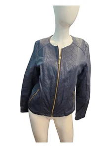 Chaqueta de cuero sintético azul Alfani para mujer talla mediana NUEVA CON ETIQUETAS - Imagen 1 de 9