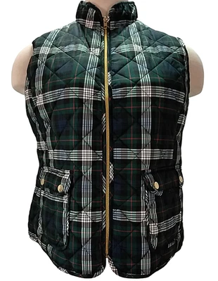 St. John's Bay Women's Green / Black / White / Red Plaid Puffer Vest  Size: XXL - Image 1 of 4